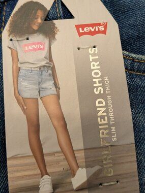 Levi’s Girlfriend Denim Shorts Girls Size 8 NWT Black Gray Rolled Cuff Mid Rise